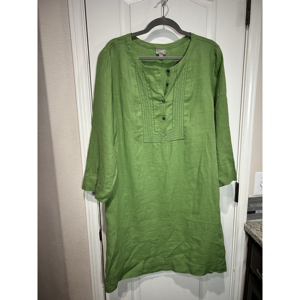 J. Jill Linen Green Tunic Dress Relaxed Modest Teacher Sz L Resort Beach Light